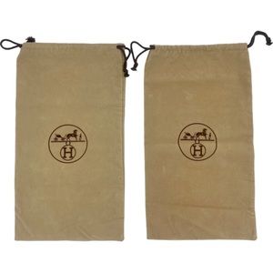 Vintage Hermès Paris Pair Dust Bags Tan Brown Storage Travel Designer 9.5”x14”